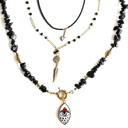  Women Gold-Plated Boho Layered Necklace Set 3Pcs, Black Bead with Triangle Pendant, Beads with Leaf Pendant, Onyx with Eye Pendant, Bohemian Trendy & Adjustable Stylish Fashion Jewelry