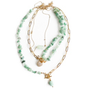  Women Gold-Plated Boho Layered Necklace Set 3Pcs, Chain with Stone, Half Chain & Aventurine with Heart Pendant, Half Chain & Aventurine with Stone Pendant, Trendy & Adjustable Stylish Fashion Jewelry