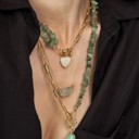  Women Gold-Plated Boho Layered Necklace Set 3Pcs, Chain with Stone, Half Chain & Aventurine with Heart Pendant, Half Chain & Aventurine with Stone Pendant, Trendy & Adjustable Stylish Fashion Jewelry