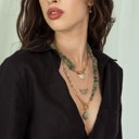  Women Gold-Plated Boho Layered Necklace Set 3Pcs, Chain with Stone, Half Chain & Aventurine with Heart Pendant, Half Chain & Aventurine with Stone Pendant, Trendy & Adjustable Stylish Fashion Jewelry