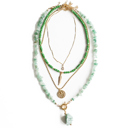  Women Gold-Plated Boho Layered Necklace Set 4Pcs, Chain & Drop Pendant, Beads & Leaf Pendant, Chain & Eye Pendant, Aventurine with Stone Pendant, Bohemian Trendy & Adjustable Stylish Fashion Jewelry