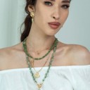  Women Gold-Plated Boho Layered Necklace Set 4Pcs, Chain & Drop Pendant, Beads & Leaf Pendant, Chain & Eye Pendant, Aventurine with Stone Pendant, Bohemian Trendy & Adjustable Stylish Fashion Jewelry