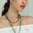  Women Gold-Plated Boho Layered Necklace Set 4Pcs, Chain & Drop Pendant, Beads & Leaf Pendant, Chain & Eye Pendant, Aventurine with Stone Pendant, Bohemian Trendy & Adjustable Stylish Fashion Jewelry