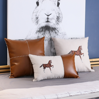 Country Embroidered Horse Boho Throw Pillow Cover Solid Beige & Brown Square & Lumbar for Couch, Bedding