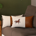 12X20" 2-piece Country Embroidered Horse Mixed Boho Sets Throw Pillow Covers Vegan Faux Leather Solid Beige & Brown Square & Lumbar for Couch, Bedding