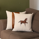 18X18" 2-piece Country Embroidered Horse Mixed Boho Sets Throw Pillow Covers Vegan Faux Leather Solid Beige & Brown Square & Lumbar for Couch, Bedding