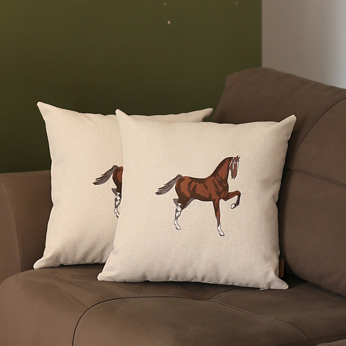 Country Embroidered Horse Boho Throw Pillow Cover Solid Beige & Brown Square & Lumbar for Couch, Bedding