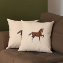 18X18" 2-piece Country Embroidered Horse Boho Throw Pillow Cover Solid Beige & Brown Square & Lumbar for Couch, Bedding