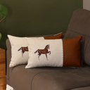 12X20" 2-piece Country Embroidered Horse Boho Throw Pillow Cover Solid Beige & Brown Square & Lumbar for Couch, Bedding