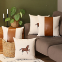 18X18" 4-piece Country Embroidered Horse Mixed Boho Sets Throw Pillow Covers Vegan Faux Leather Solid Beige & Brown Square & Lumbar for Couch, Bedding