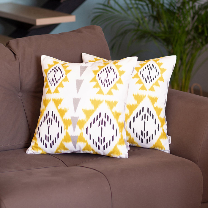 Ikat Lumbar 12"x 20" & Square 18"x 18" Boho Throw Pillow Covers Sets