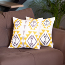 Yellow; White - 18x18 2-piece Ikat Lumbar 12"x 20" & Square 18"x 18" Boho Throw Pillow Covers Sets