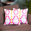 Pink; White - 18x18 2-piece Ikat Lumbar 12"x 20" & Square 18"x 18" Boho Throw Pillow Covers Sets