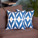 Blue; White - 18x18 2-piece Ikat Lumbar 12"x 20" & Square 18"x 18" Boho Throw Pillow Covers Sets