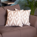 Tortilla Brown - 18x18 2-piece Ikat Lumbar 12"x 20" & Square 18"x 18" Boho Throw Pillow Covers Sets