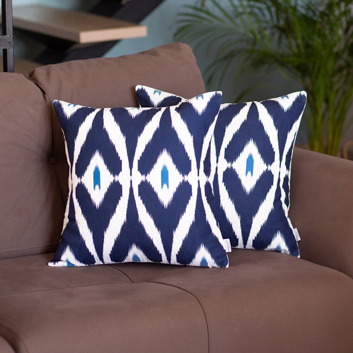 Ikat Lumbar 12"x 20" & Square 18"x 18" Boho Throw Pillow Covers Sets