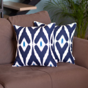 Navy Blue; White - 18x18 2-piece Ikat Lumbar 12"x 20" & Square 18"x 18" Boho Throw Pillow Covers Sets