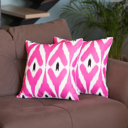 Pink - 18x18 2-piece Ikat Lumbar 12"x 20" & Square 18"x 18" Boho Throw Pillow Covers Sets