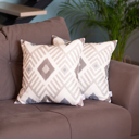 Tortilla Brown, Beige - 18x18 2-piece Ikat Lumbar 12"x 20" & Square 18"x 18" Boho Throw Pillow Covers Sets