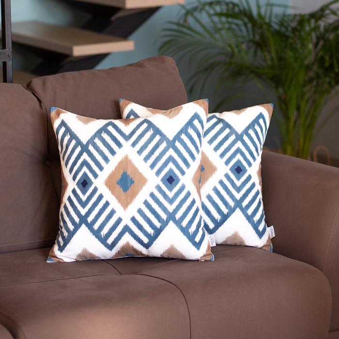 Ikat Lumbar 12"x 20" & Square 18"x 18" Boho Throw Pillow Covers Sets
