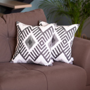 Gray - 18x18 2-piece Ikat Lumbar 12"x 20" & Square 18"x 18" Boho Throw Pillow Covers Sets