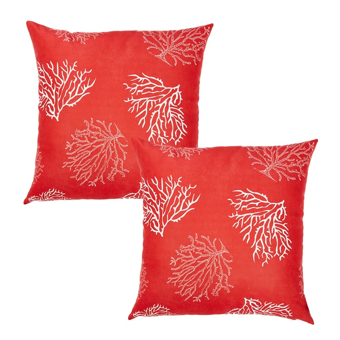 Nautical Coastal Reef Decorative Single Throw Pillow Cover 18" in. x 18" in. Square Red & White