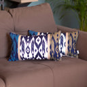 Brown; Blue - 12x20 2-piece Ikat Lumbar 12"x 20" & Square 18"x 18" Boho Throw Pillow Covers Sets