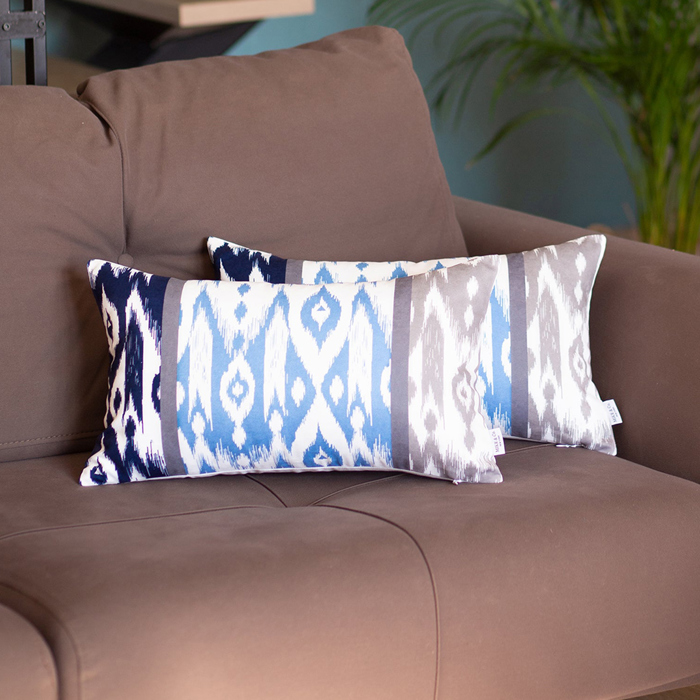 Ikat Lumbar 12"x 20" & Square 18"x 18" Boho Throw Pillow Covers Sets