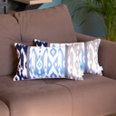 Blue; Navy Blue - 12x20 2-piece Ikat Lumbar 12"x 20" & Square 18"x 18" Boho Throw Pillow Covers Sets