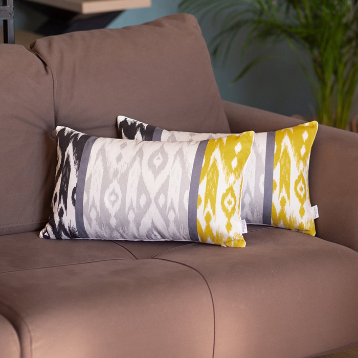 Ikat Lumbar 12"x 20" & Square 18"x 18" Boho Throw Pillow Covers Sets