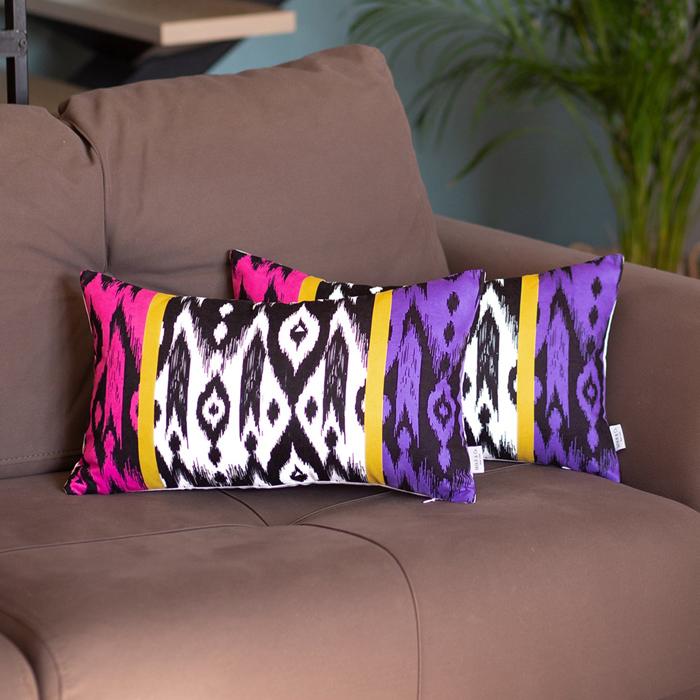 Ikat Lumbar 12"x 20" & Square 18"x 18" Boho Throw Pillow Covers Sets