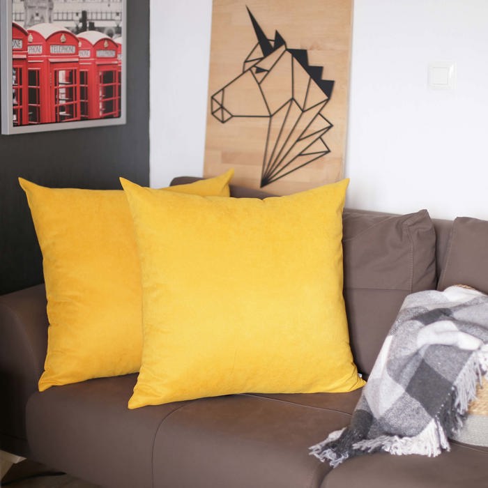 Honey Set of 2 Decorative Throw Pillow Cover Solid Color Lumbar & Square Pillowcase for Couch, Bedding