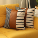 Brown & Ivory - 20x20 2-piece Boho Decorative Throw Pillow Cover Vegan Faux Leather Geometric Lumbar & Square for Couch, Bedding