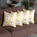 Yellow; White - 18x18 4-piece Ikat Lumbar 12"x 20" & Square 18"x 18" Boho Throw Pillow Covers Sets