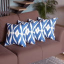 Blue; White - 18x18 4-piece Ikat Lumbar 12"x 20" & Square 18"x 18" Boho Throw Pillow Covers Sets
