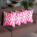 Pink - 18x18 4-piece Ikat Lumbar 12"x 20" & Square 18"x 18" Boho Throw Pillow Covers Sets