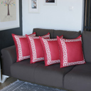 Red, White - 18x18 4-piece Decorative Throw Pillow Cover Greek Key Square & Lumbar for Couch, Bedding