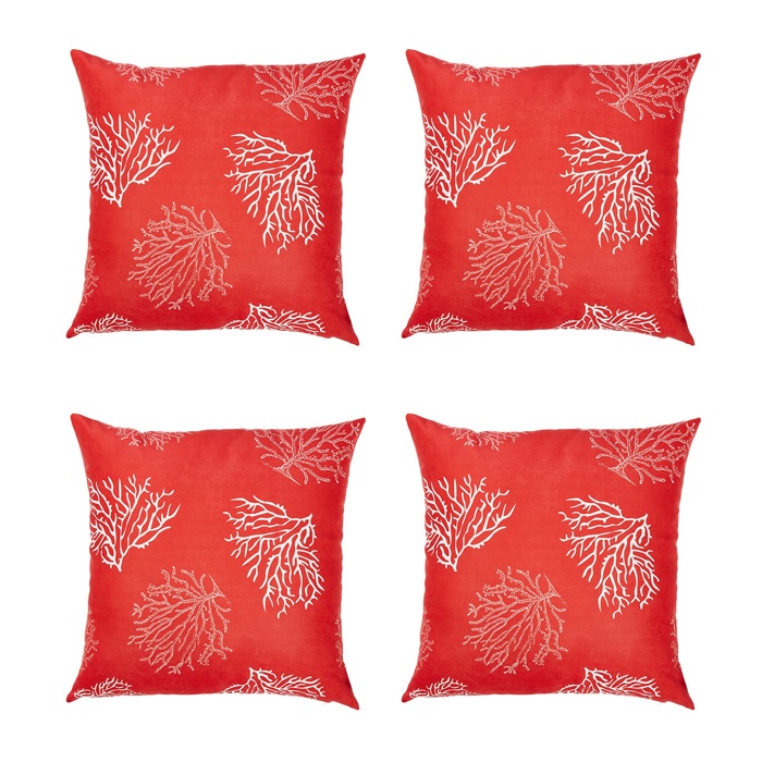 Nautical Coastal Reef Decorative Single Throw Pillow Cover 18" in. x 18" in. Square Red & White