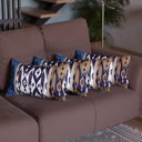 Brown; Blue - 12x20 4-piece Ikat Lumbar 12"x 20" & Square 18"x 18" Boho Throw Pillow Covers Sets