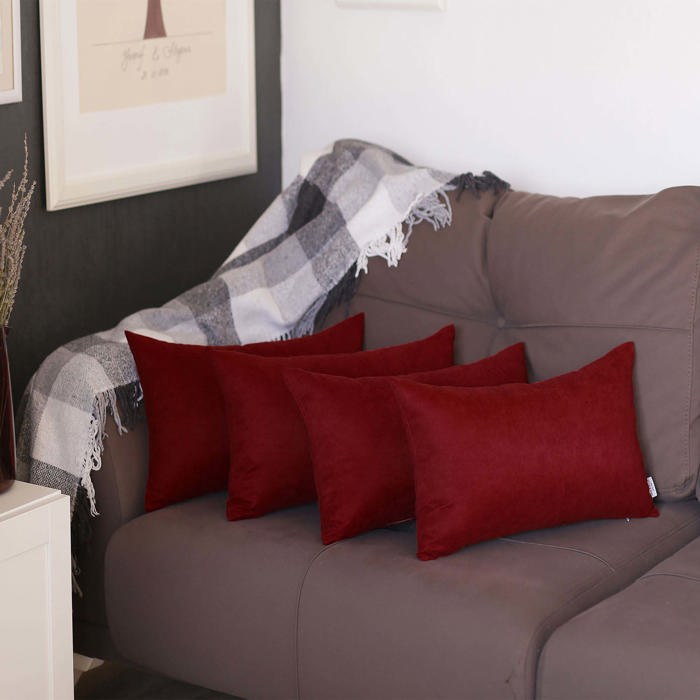 Honey Set of 4 Decorative Throw Pillow Cover Solid Color Lumbar & Square Pillowcase for Couch, Bedding