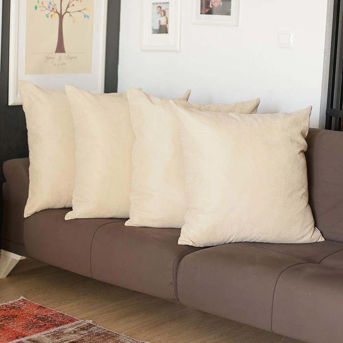 Honey Set of 4 Decorative Throw Pillow Cover Solid Color Lumbar & Square Pillowcase for Couch, Bedding