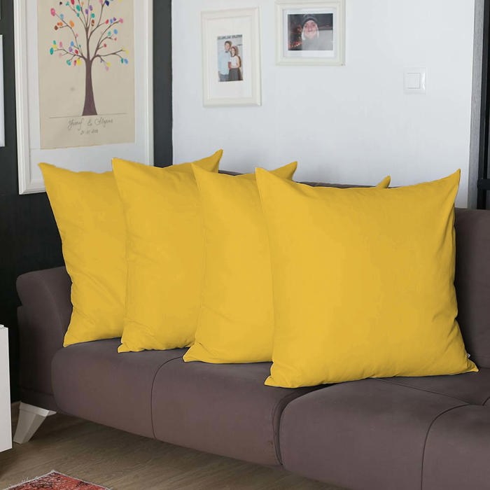 Honey Set of 4 Decorative Throw Pillow Cover Solid Color Lumbar & Square Pillowcase for Couch, Bedding