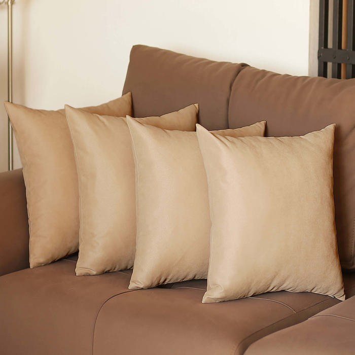 Honey Set of 4 Decorative Throw Pillow Cover Solid Color Lumbar & Square Pillowcase for Couch, Bedding