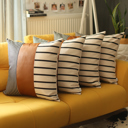 Brown & Ivory - 22x22 4-piece Boho Decorative Throw Pillow Cover Vegan Faux Leather Geometric Lumbar & Square for Couch, Bedding