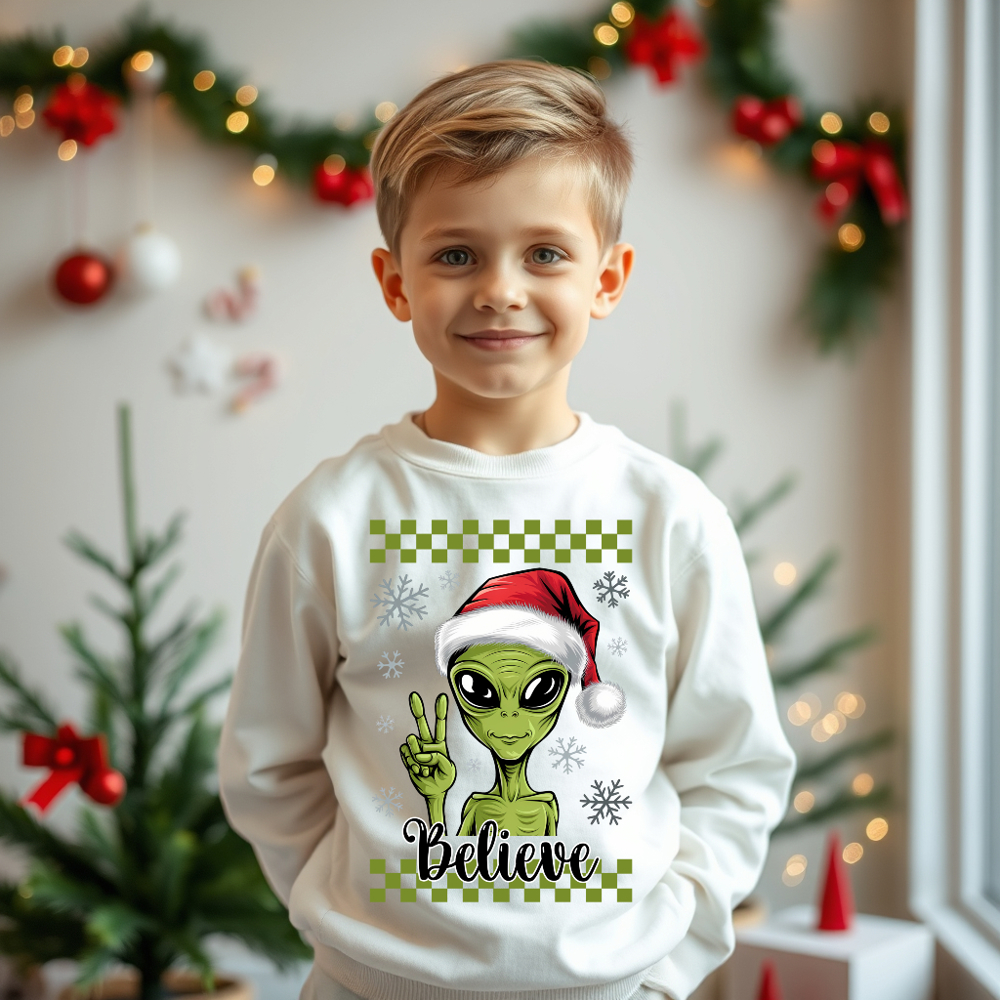 Kids Believe Alien Christmas Sweatshirt