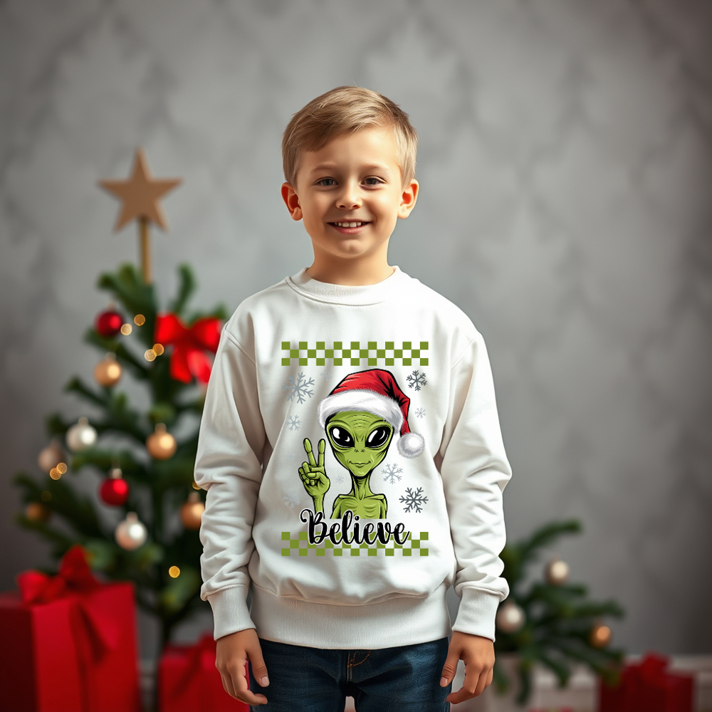 Kids Believe Alien Christmas Sweatshirt