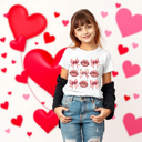  Kids Coquette Lips & Bows Valentines Tee