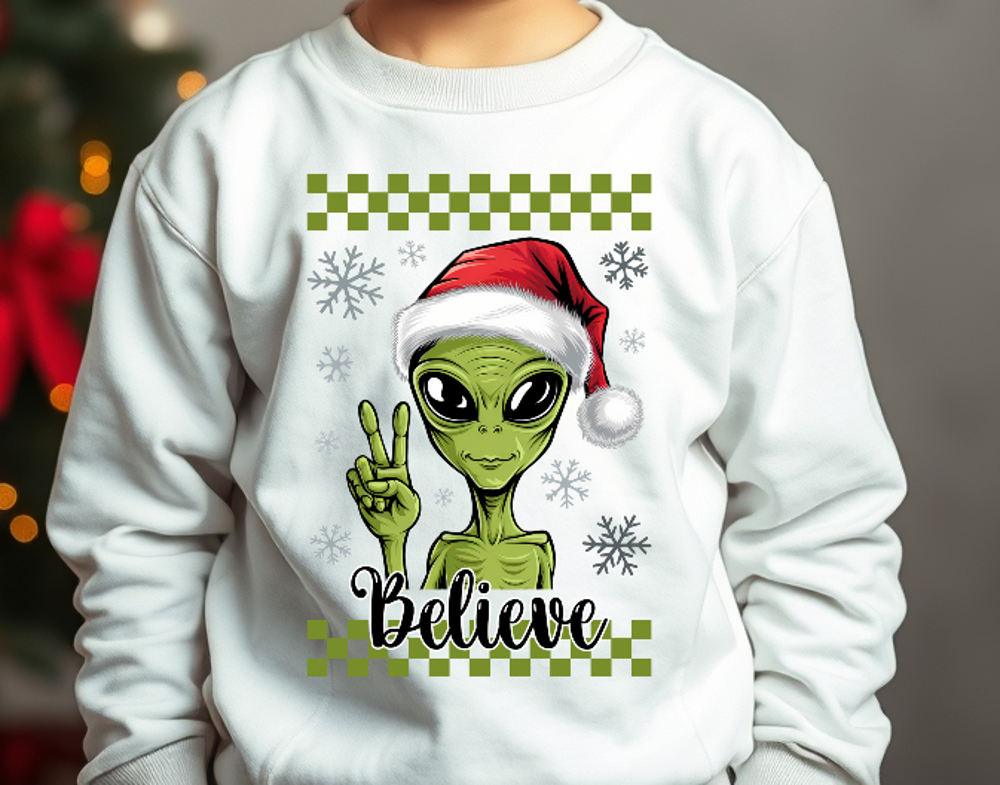 Kids Believe Alien Christmas Sweatshirt