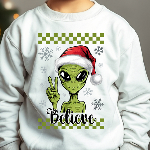 Kids Believe Alien Christmas Sweatshirt