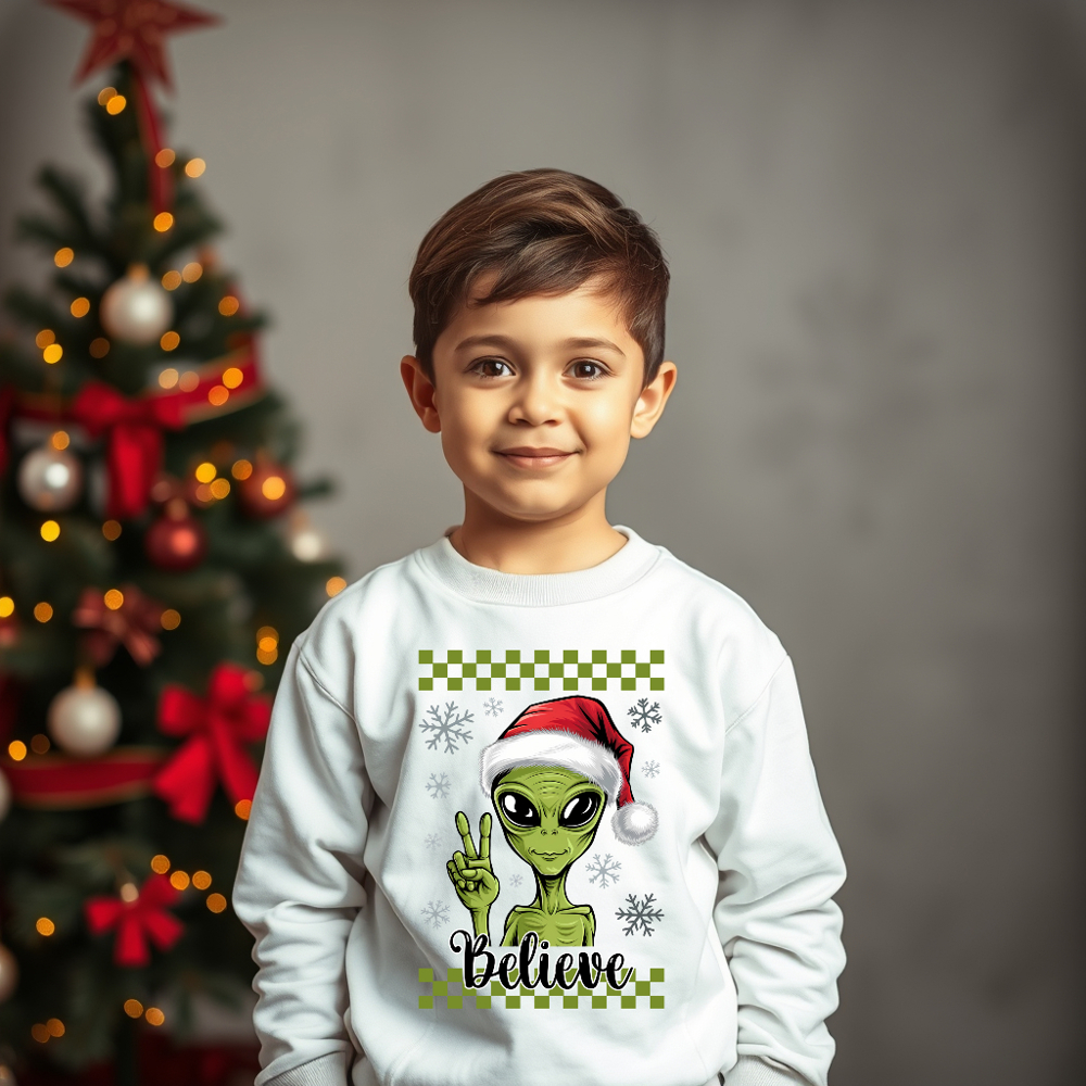 Kids Believe Alien Christmas Sweatshirt